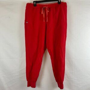 Figs Scrub Jogger Pants XLP Red Coral Trim Pockets Tie Elastic Waist